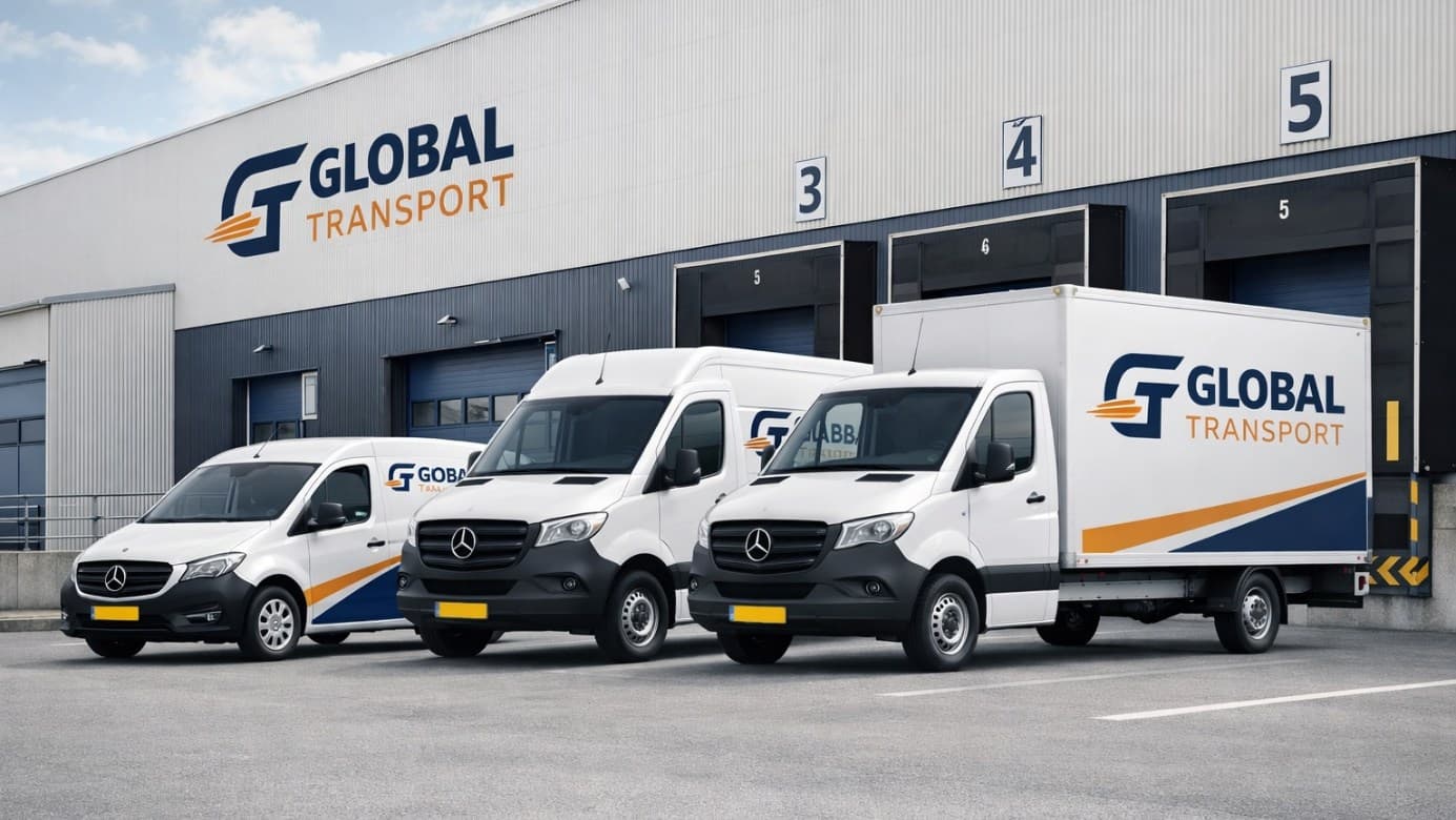 The Global Transport fleet: van, Sprinter and box truck